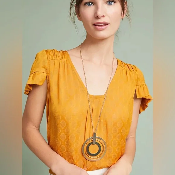 Anthro Maeve Hailey Flutter Ruffle Blouse gold Top sz medium - Picture 1 of 6
